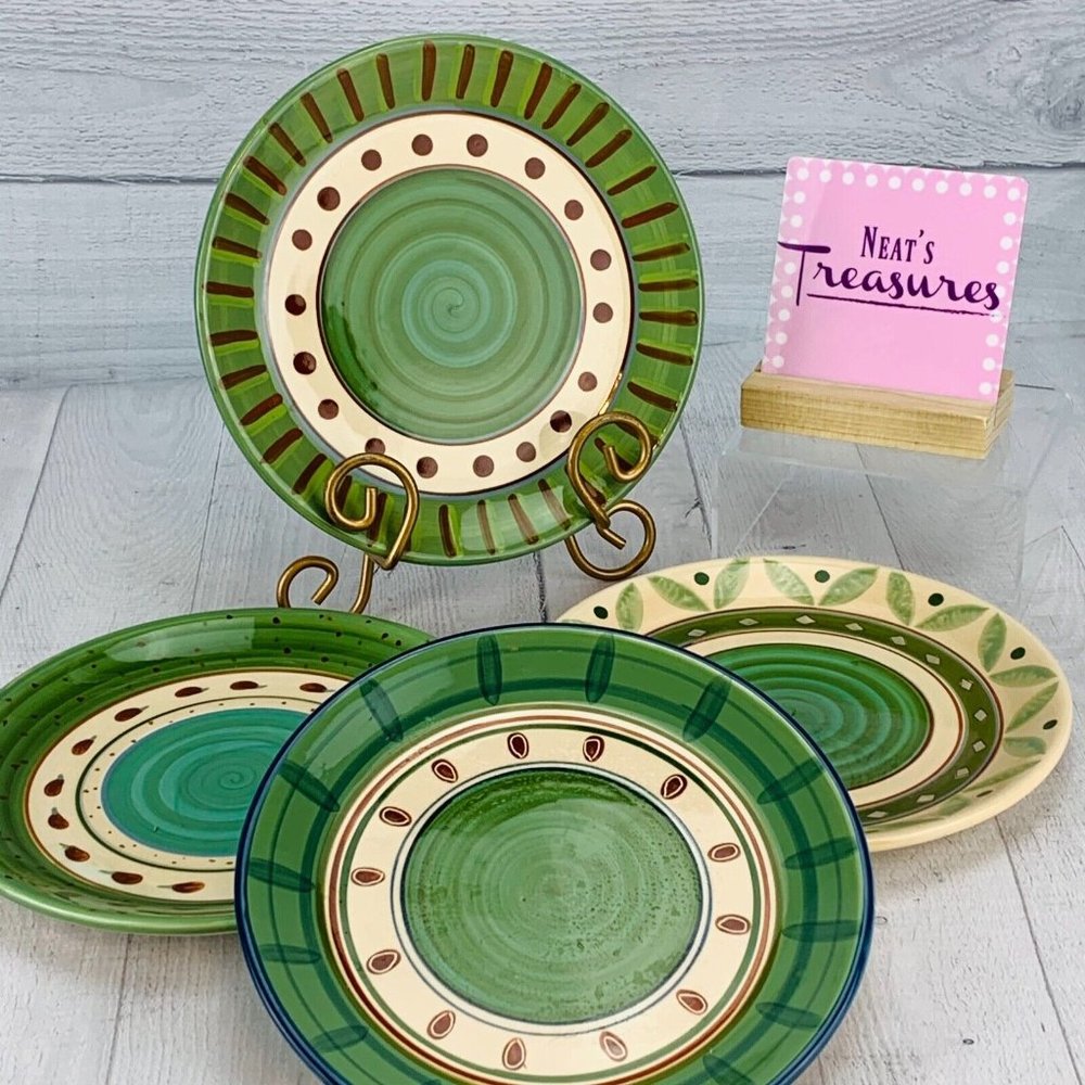 Harry & David MIXED MATCH COLLECTION Green Stoneware  Lunch Snack Plates Set 4